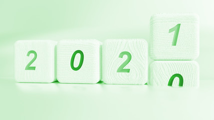 green 2021 new year, 2021 coming 2020 finish. 3d illustration 