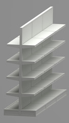 Shop shelf, 3d render, greyscale