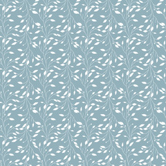 Seamless background in soft blue color with a white floral pattern. Vector illustration for tiles, fabrics, bedding and wallpapers.