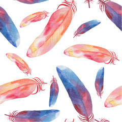 seamless pattern, watercolor illustration, watercolor feathers drawings