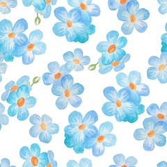 seamless pattern, watercolor pattern, flowers and leaves forget-me-not, wallpaper ornament, wrapping paper, baby clothes