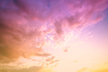 Colorful cloudy sky at sunset. Gradient color. Sky texture. Abstract natural background