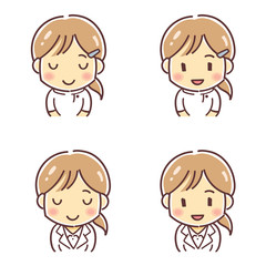 「頭を下げる医療関係の女性」のデフォルメイラスト（医師・看護師・歯科助手など）