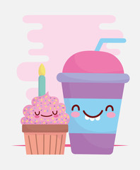 cupcake with candle cup menu character cartoon food cute