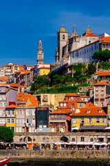  Old town Porto with tower Clerigos (Torre dos Clérigos) view with colorful houses, 