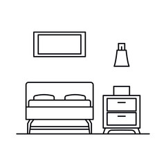 Interior with bedroom in outline style