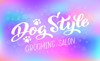 Naklejka na ściany i meble Dog style lettering for Grooming salon. Logo for dog hair salon, dog styling and grooming shop, store for pets. Hand draw vector illustration EPS 10 