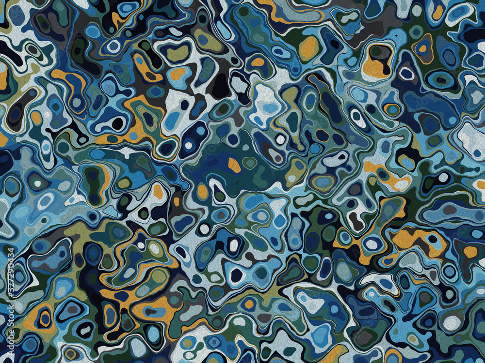 Poster rectangular abstract background in blue tones stylized as canvas with a pattern painted with oil pai
