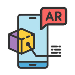 Augmented reality filled outline icon. AR smartphone app information color illustration. Virtual and augmented reality filled vector icon for web, mobile app, ui design. Future technology concept