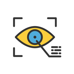 Ar contact lense filled outline icon. Eye with augmented reality info color illustration. Virtual and augmented reality filled vector icon for web, mobile app and ui design