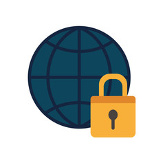 Isolated padlock and global sphere flat style icon vector design