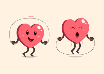 Cartoon heart character jumping rope for design.