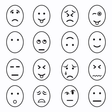 Various character face icons. Contains Icons like Blinking Face, Tongue,Persistent face and more. Vector illustration