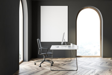 Black boss office interior with poster