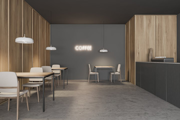 Stylish gray coffee shop interior