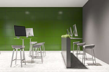 Green tile coworking style office interior