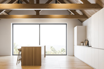 Wooden roof panoramic kitchen interior