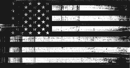Grunge USA flag. Original proportions, black and white version. - 327294475