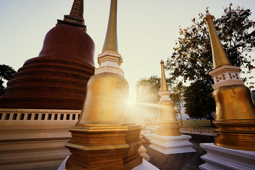 Golden stupas in buddhist temple.