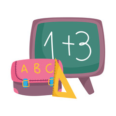 back to school blackboard backpack and triangle ruler cartoon
