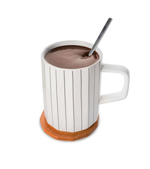 Cup of hot chocolate on white background