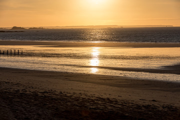 Beauty sunset view from beach in Saint Malo,  Brittany, France