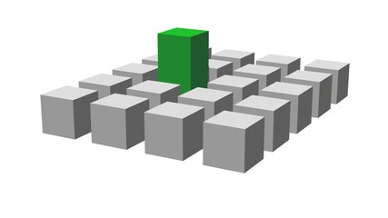 Fototapeta premium Square pillar elements with green leadership - isolated on white background - 3D illustration