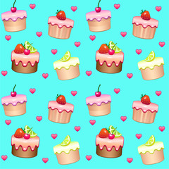 Seamless pattern with cakes and hearts - 