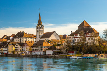 Diessenhofen, a charming Swiss village in Frauenfeld District in the canton of Thurgau in Switzerland - obrazy, fototapety, plakaty