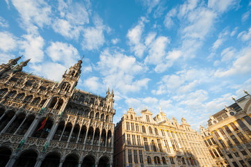 Afternoon view of the northeast corner of the Grand Place in Brussels, Belgium, including the...