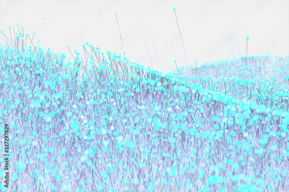 Poster glowing particles and lines,sparkling particles,3d rendering.
