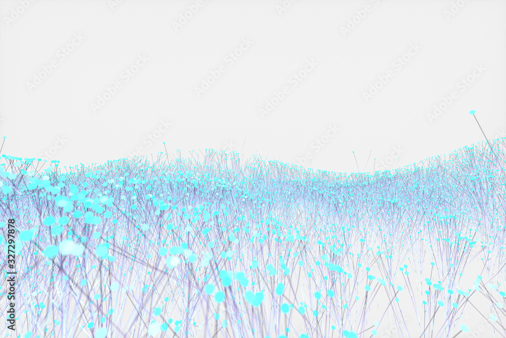 Poster glowing particles and lines,sparkling particles,3d rendering.