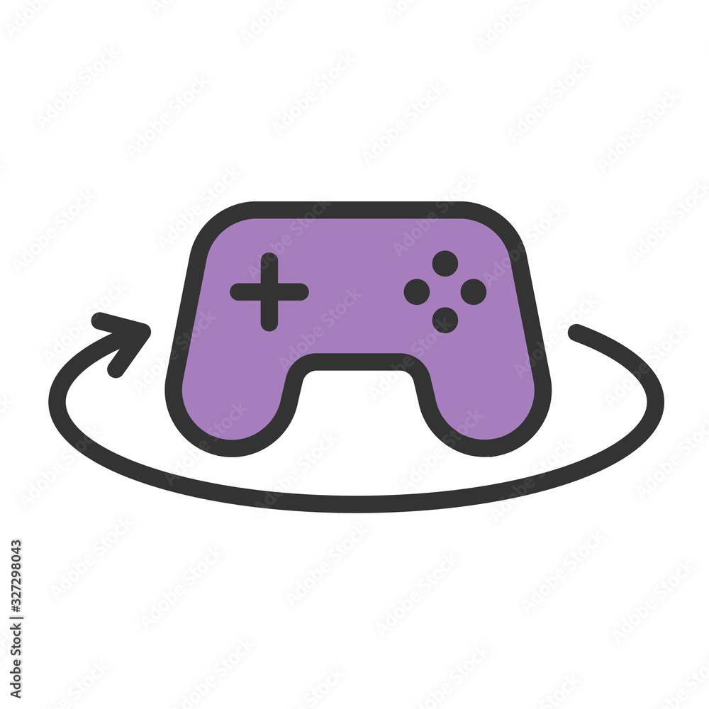 Poster 360 degree gamepad filled outline icon. 360 controller color illustration. virtual and augmented rea