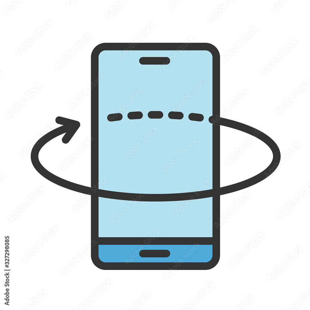 Poster 360 smartphone rotation filled outline icon. 360 rotation color illustration. virtual and augmented 