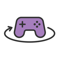 360 degree gamepad filled outline icon. 360 controller color illustration. Virtual and augmented reality video game filled vector icon for web, mobile app, ui design. Future technology concept