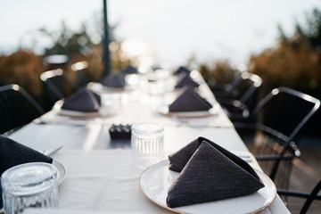 Table set at outdoor restaurant.