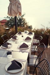 Table set at outdoor restaurant.