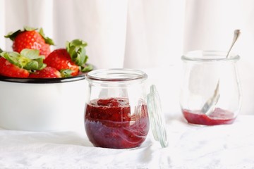 Strawberry marmelade. Preparing strawberry jam or marmelade.