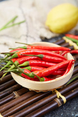 A pile of fresh red peppers