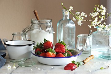Strawberry marmelade. Preparing strawberry jam or marmelade.