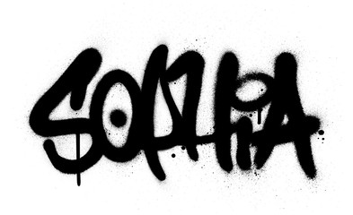 graffiti Sophia name sprayed in black over white