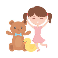 kids zone, cute little girl rubber duck teddy bear toys