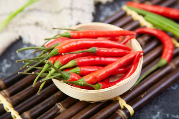 A pile of fresh red peppers