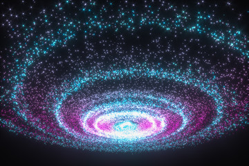 Glowing particles and milky way galaxy,explosive sparks,3d rendering.