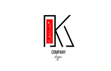 K letter logo alphabet with vintage floral design icon in black white red for company and business