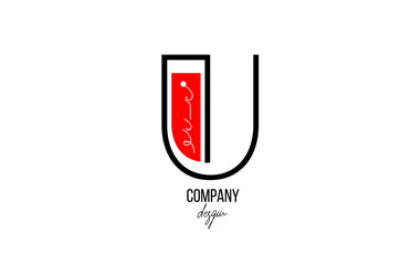 U letter logo alphabet with vintage floral design icon in black white red for company and business