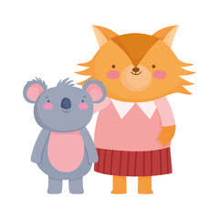back to school, fox and koala with clothes cartoon