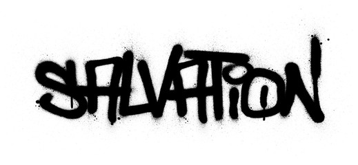 graffiti salvation word sprayed in black over white