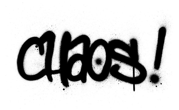 graffiti chaos word sprayed in black over white