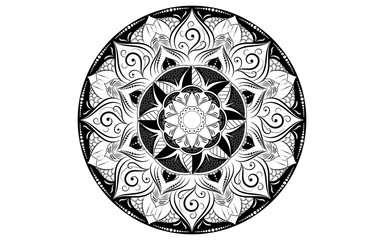 Circle pattern petal flower of mandala with black and white,Vector floral mandala relaxation patterns unique design with white background,Hand drawn pattern,concept meditation and relax